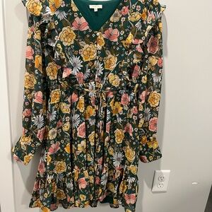 Floral Womens Dress in Green, Pink, and Yellow